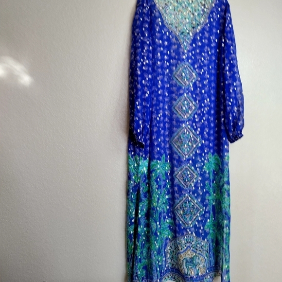 Lilly Pulitzer Jupiter Silk Maxi Caftan Blue Grotto SILK Fan Dress Sz L/Xl - Picture 9 of 9